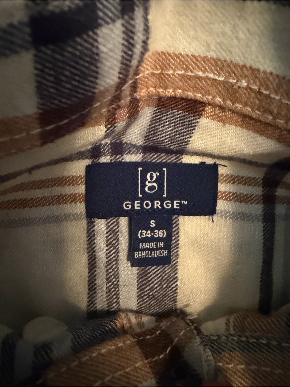 George Men's Cotton Flannel Plaid Button-Up Long Sleeve Pockets Size S 34-36 - Picture 3 of 3
